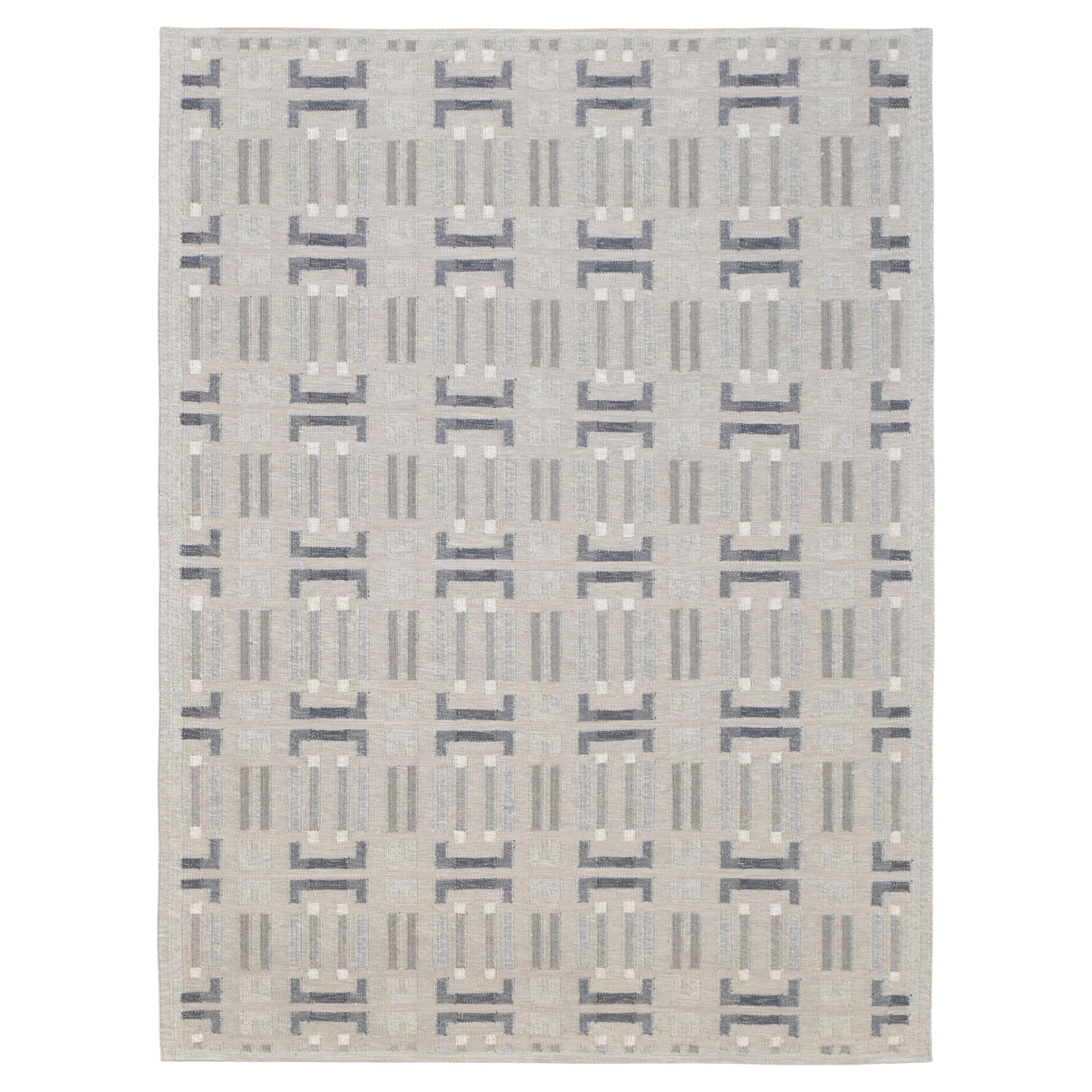 Geometrisch Weich Grau und Blau Modern Wollteppich 9
x12
