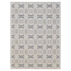 Geometrisch Weich Grau und Blau Modern Wollteppich 9
x12