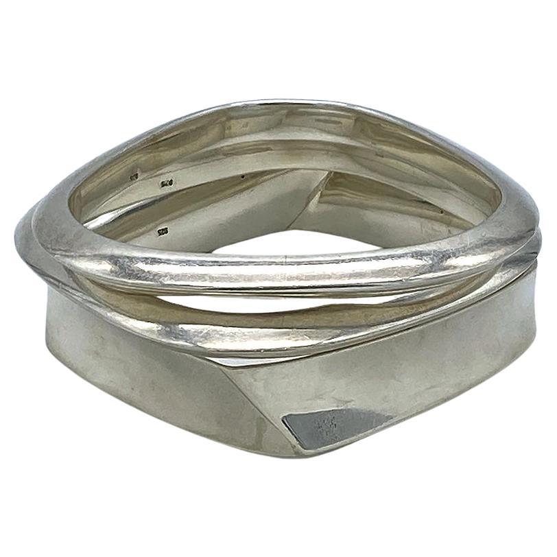 Geometric Solid Sterling Silver Bangle-2 Damen im Angebot