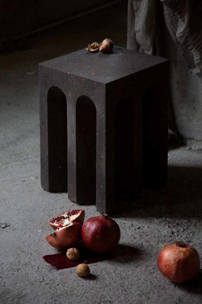Other Geometric Source Side Table No.5 in Black Tuff Volcanic Rock by A Space