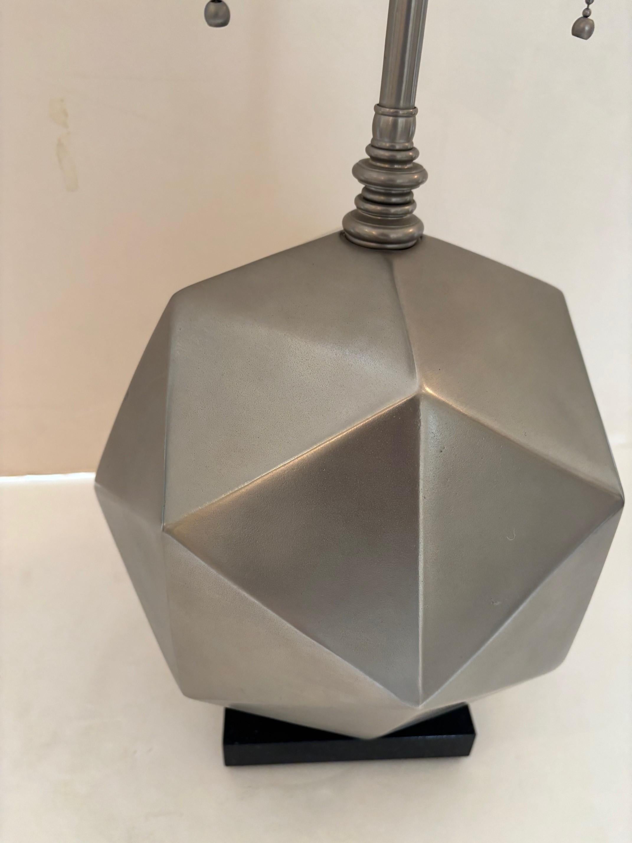 Unknown Vintage Matte Nickle Plated Mounted on Black Granite Base Geometric Sphere Lamp For Sale