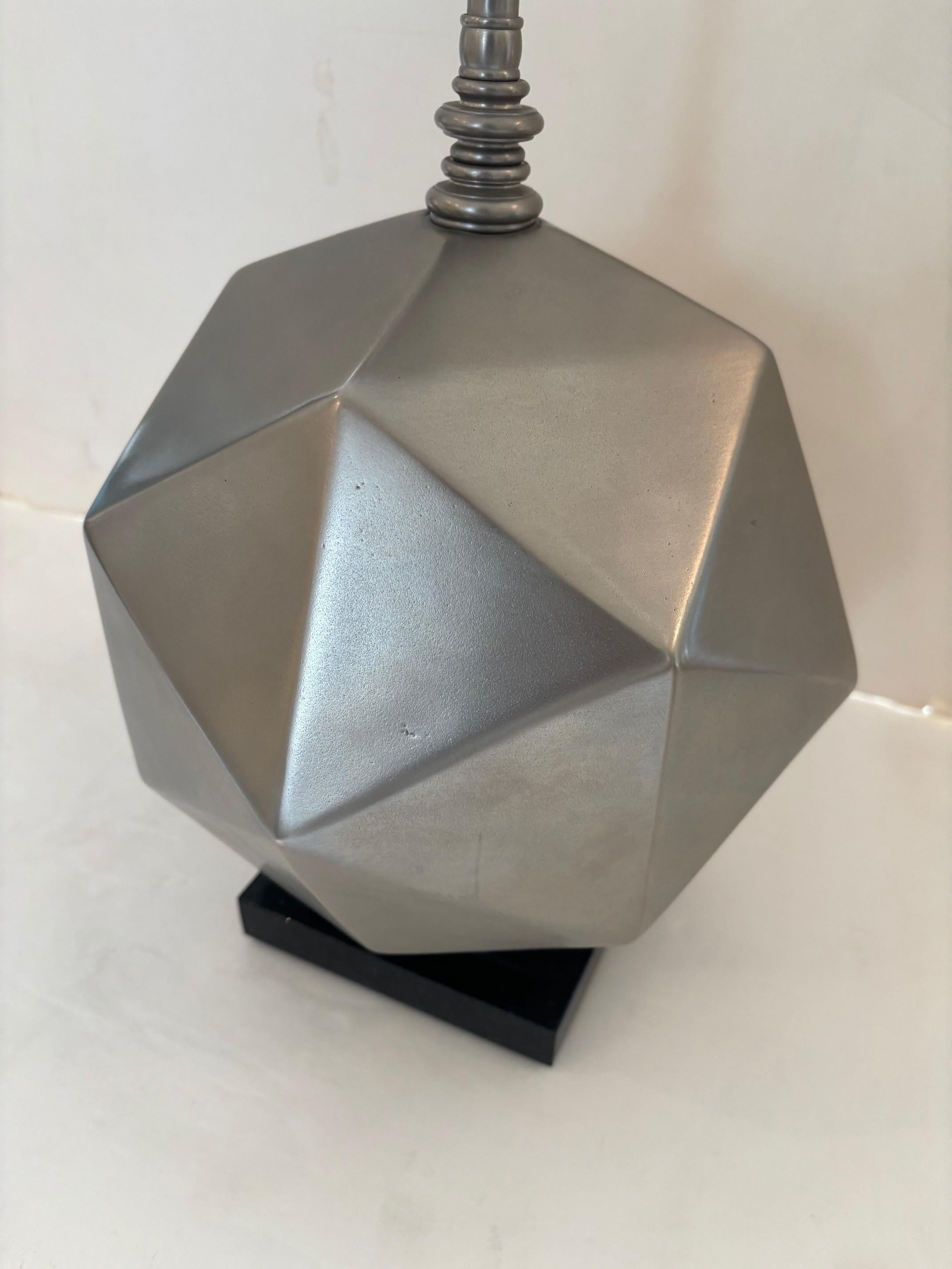 20th Century Vintage Matte Nickle Plated Mounted on Black Granite Base Geometric Sphere Lamp For Sale