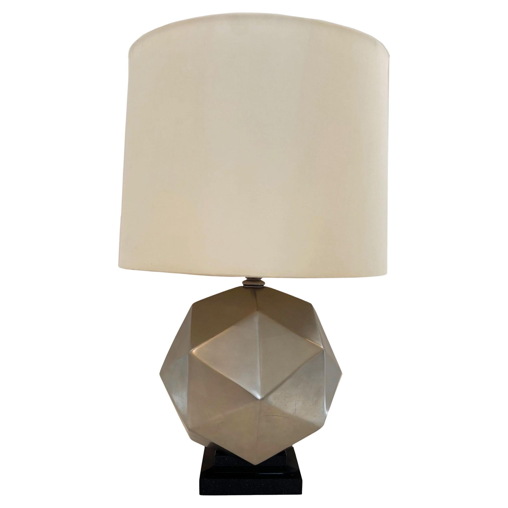 Vintage Matte Nickle Plated Mounted on Black Granite Base Geometric Sphere Lamp