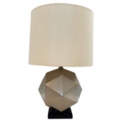 Vintage Matte Nickle Plated Mounted on Black Granite Base Geometric Sphere Lamp