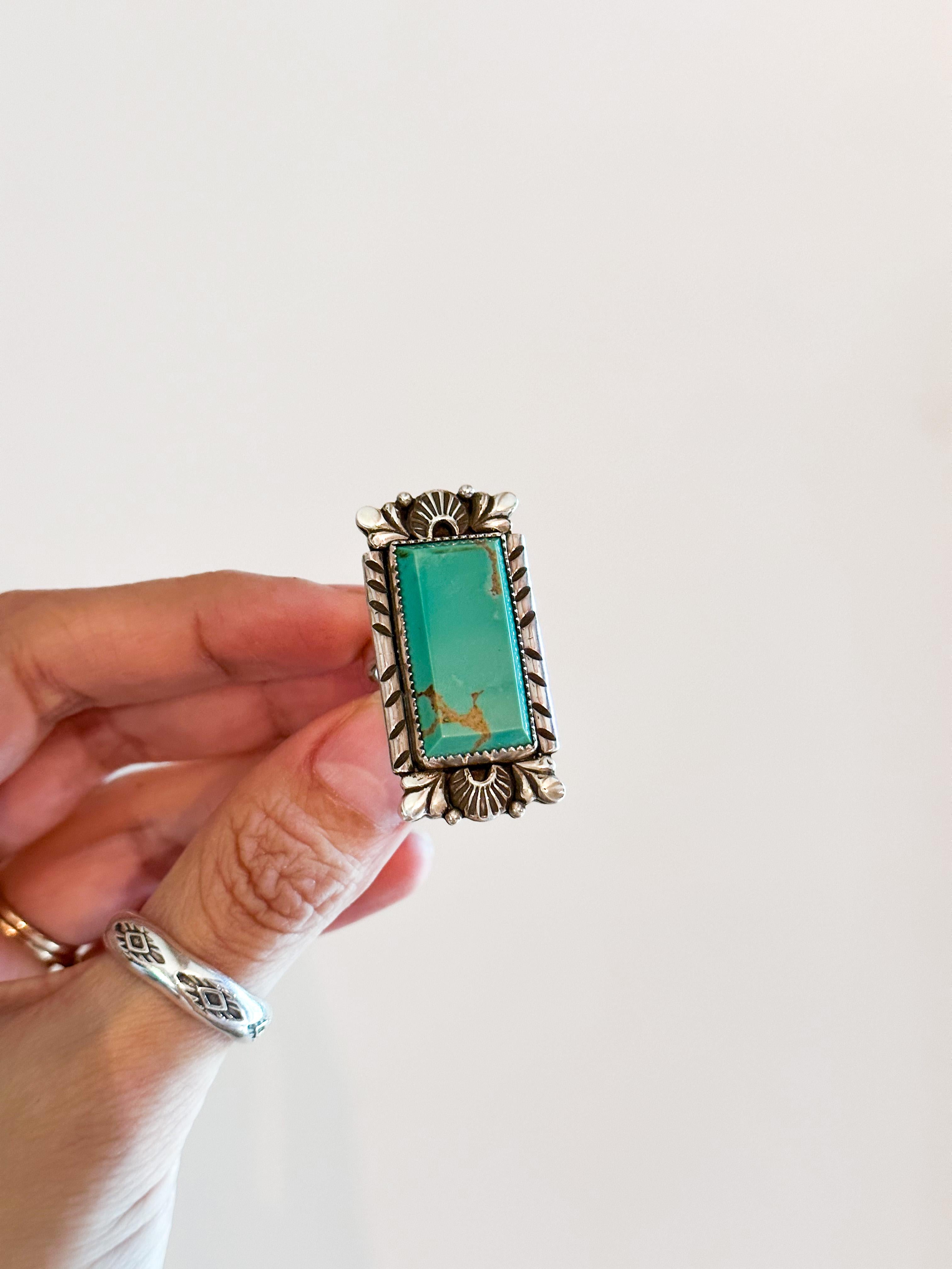 Statement-Ring aus feinem Silber und Sterlingsilber von Mina Maria in Türkis, handgefertigt im Zustand „Neu“ im Angebot in Athens, OH