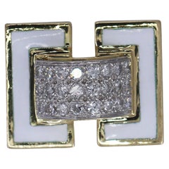 Geometric Split Front White Enamel Diamond and Gold Ring
