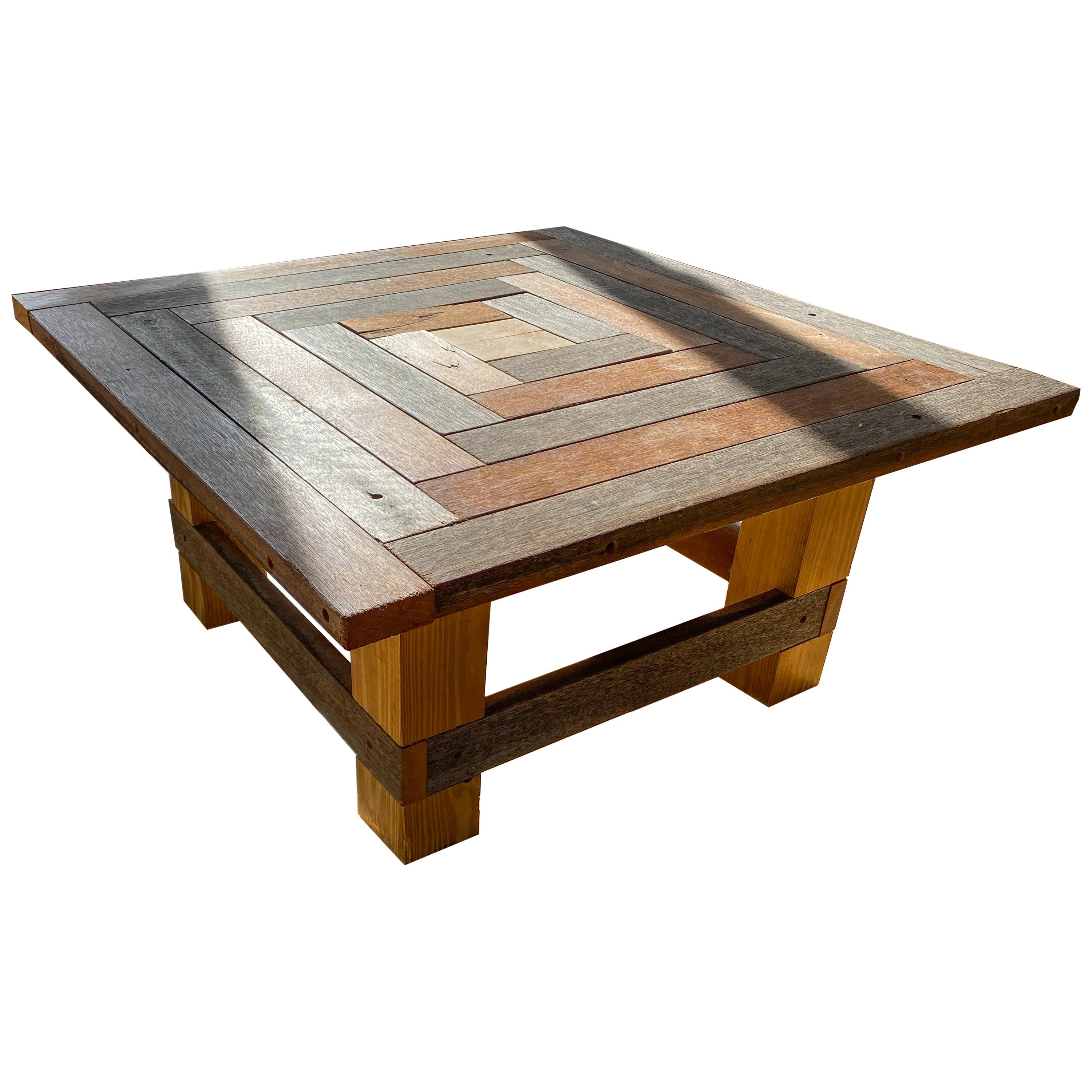 Geometric Square Rustic Wood Coffee Table