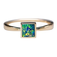 Geometric Square Shaped Australian Doublet Opal Ring 14K
