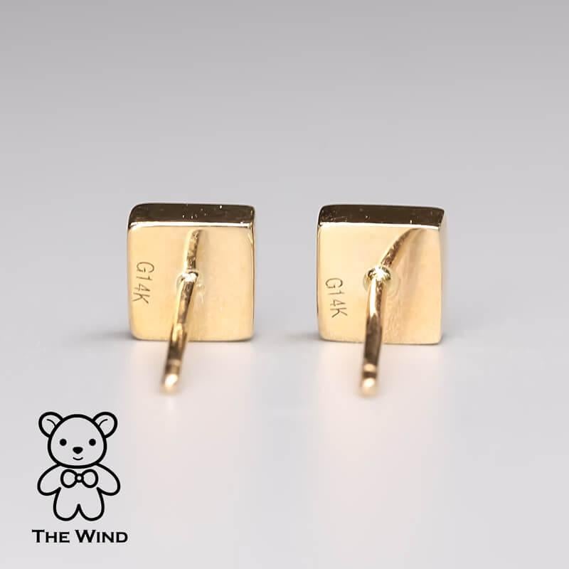 Taille brillant Clous d'oreilles en or jaune 14 carats avec opale doublet australienne de forme carrée géométrique en vente
