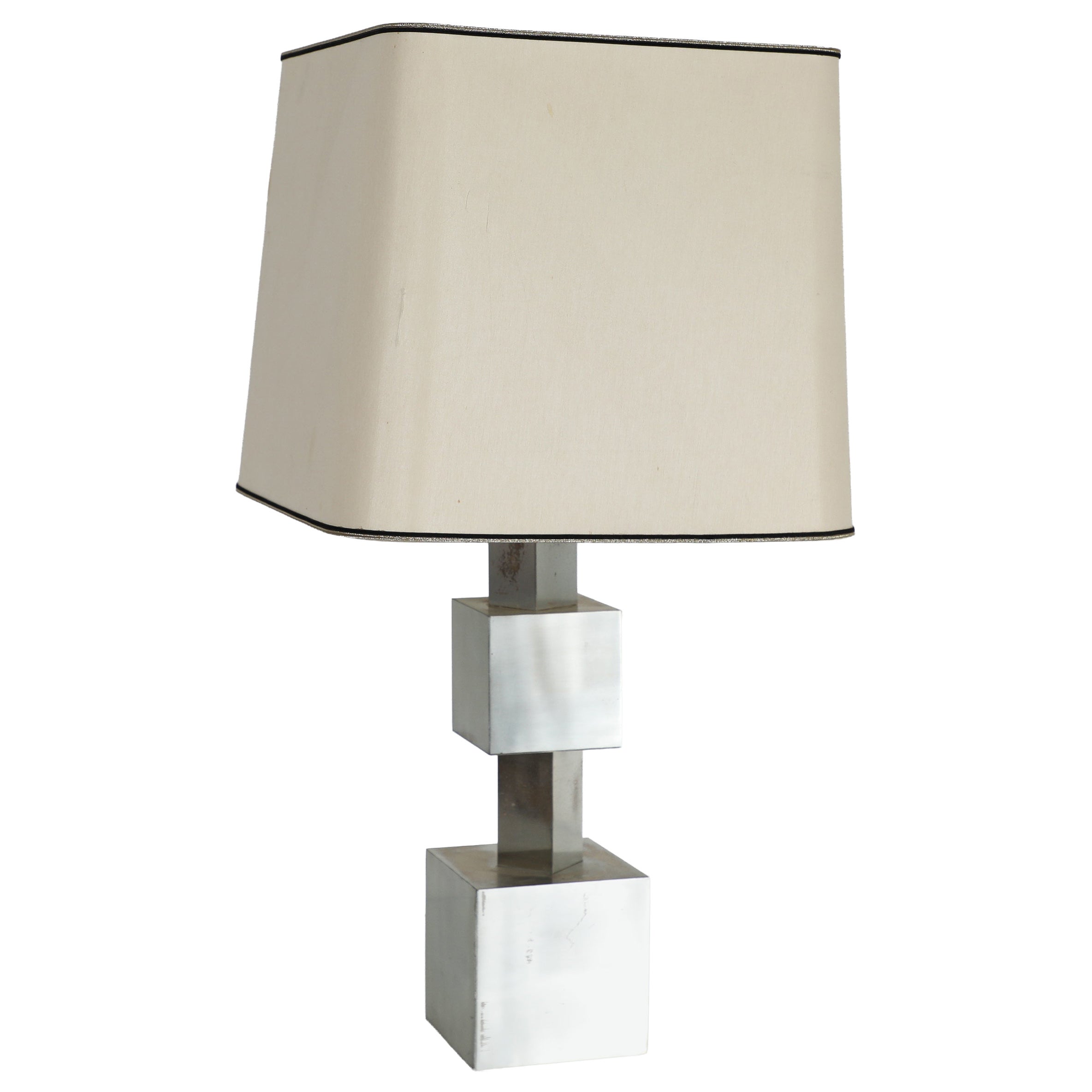 Geometric Stacked Cube Chrome Table Lamp, 1970s For Sale