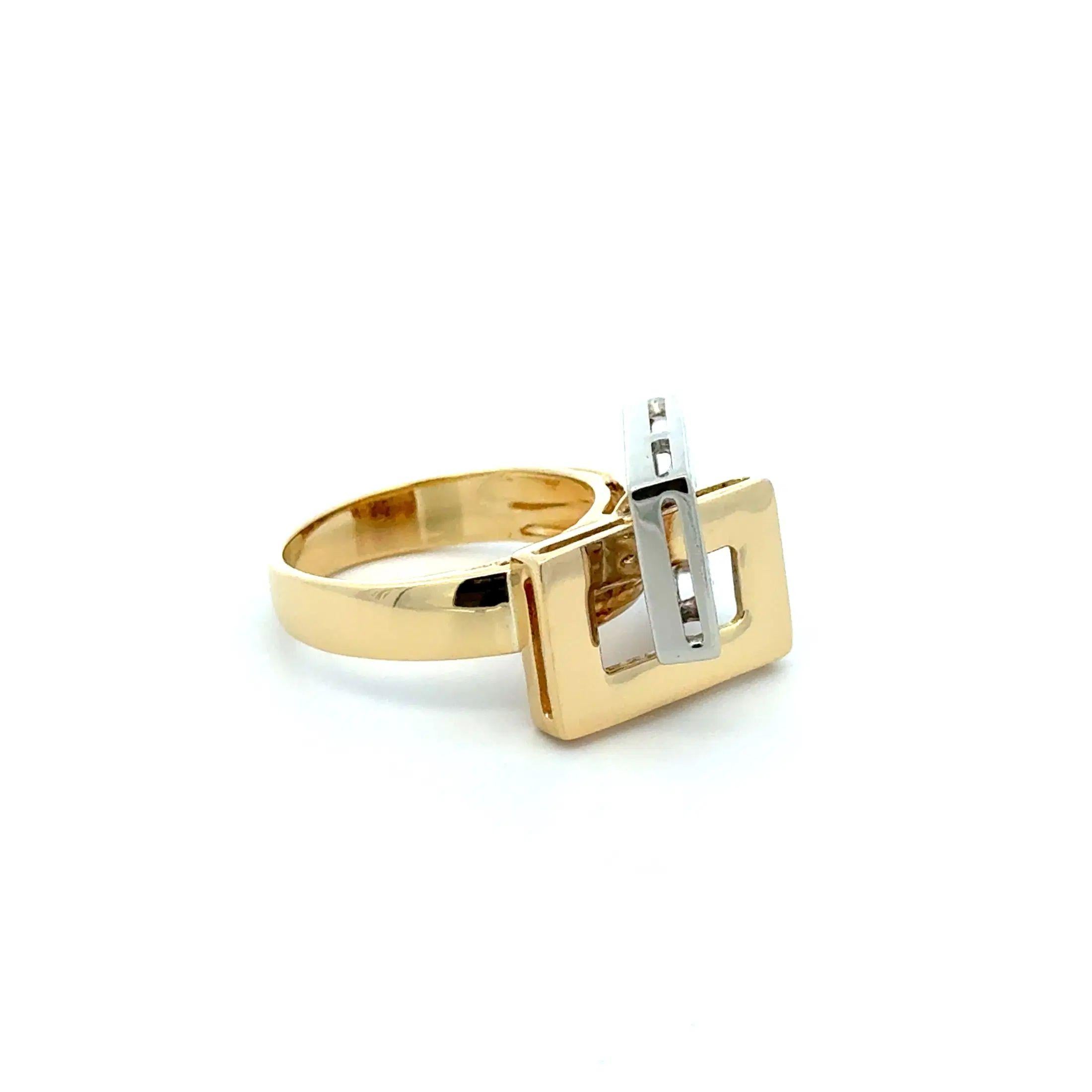 Bague en or bicolore à diamants empilés géométriques Unisexe en vente