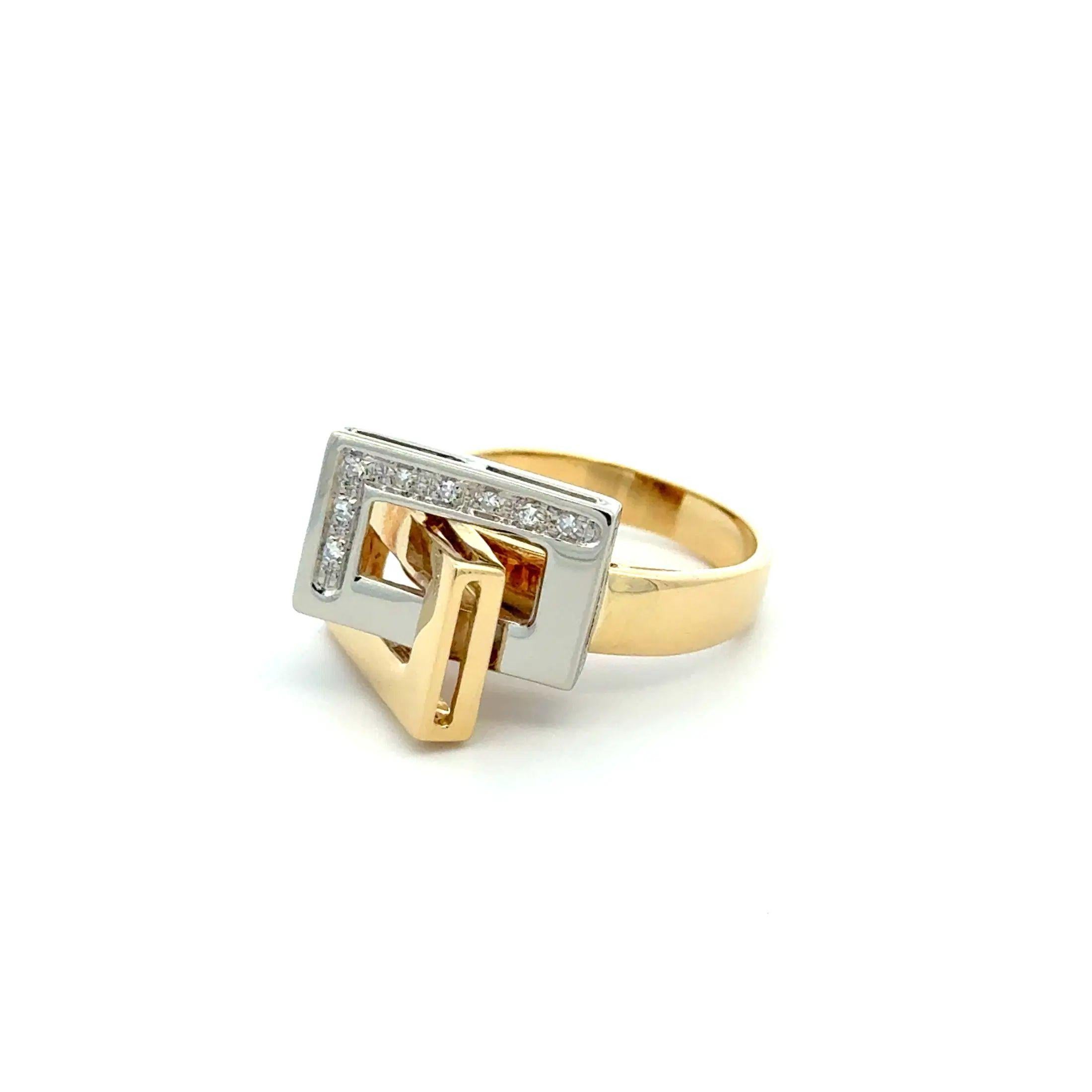 Bague en or bicolore à diamants empilés géométriques en vente 1