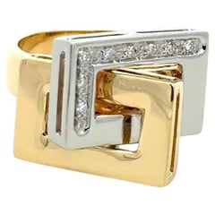 Geometrischer 2-farbiger Goldring mit gestapelten Diamanten