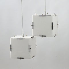 Geometric Stilux Two Plexiglass Squares Ceiling Lamp, Italy 1950s