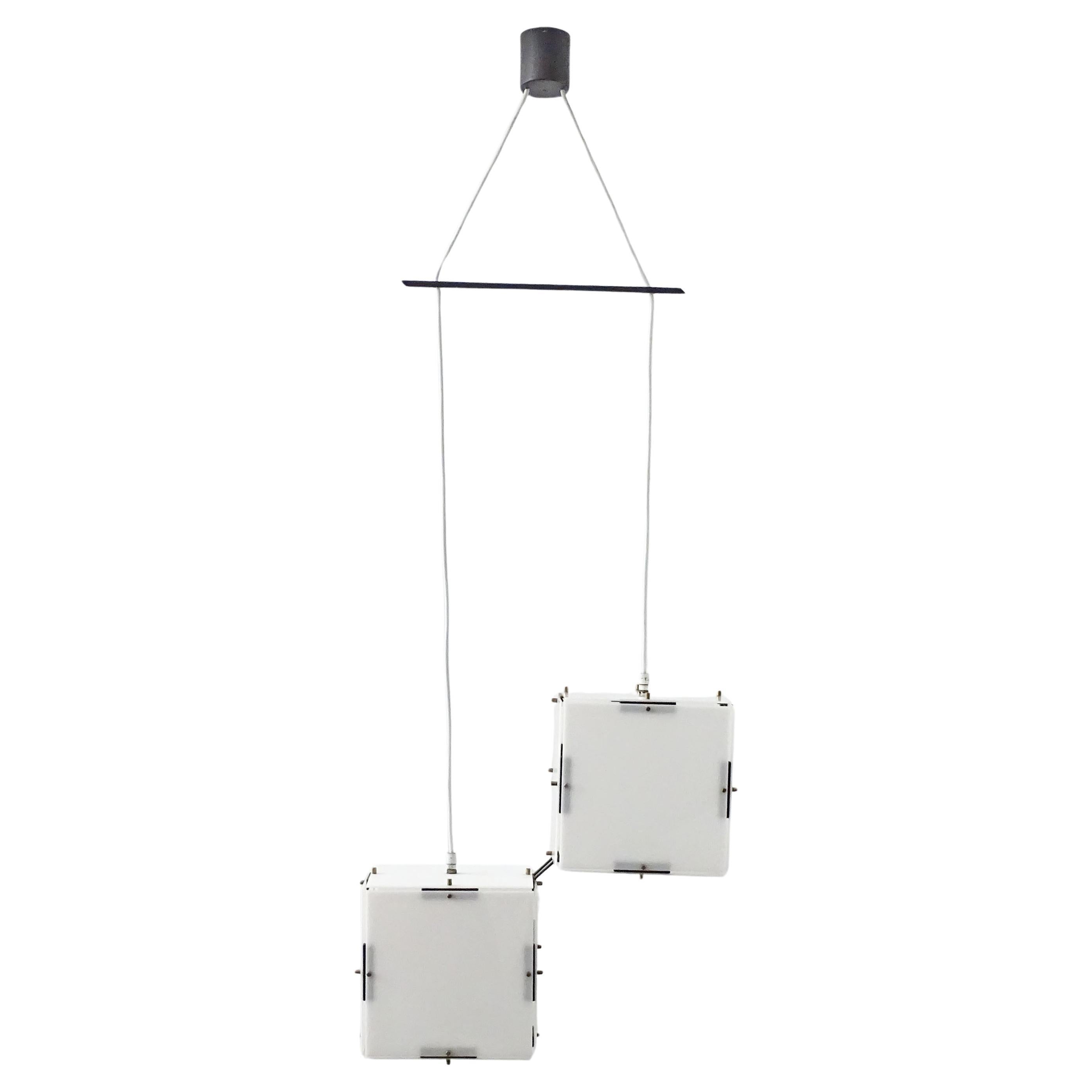 Plafonnier géométrique Stilux à deux carrés en plexiglas, Italie, années 1950