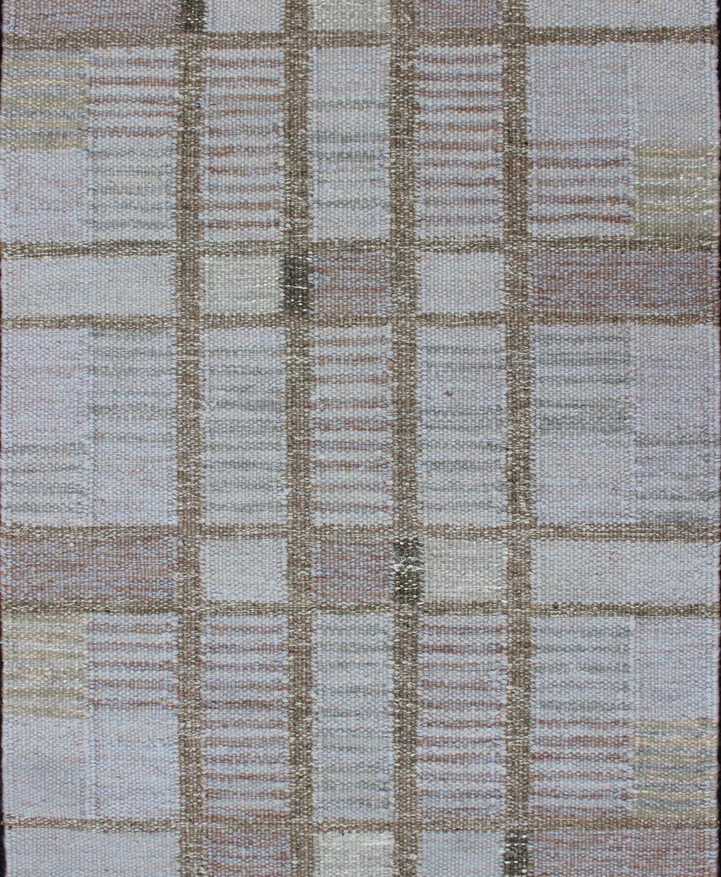 Gray colored geometric stripe block modern Scandinavian flat-weave design rug, rug RJK-23277-SHB-047-G, country of origin / type: India / Scandinavian flat-weave.

This Scandinavian flat-weave is inspired by the work of Swedish textile designers