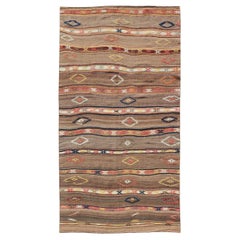 Geometric Stripe Design Turkish Vintage Kaysari Kilim Rug in Warm Earth Tones