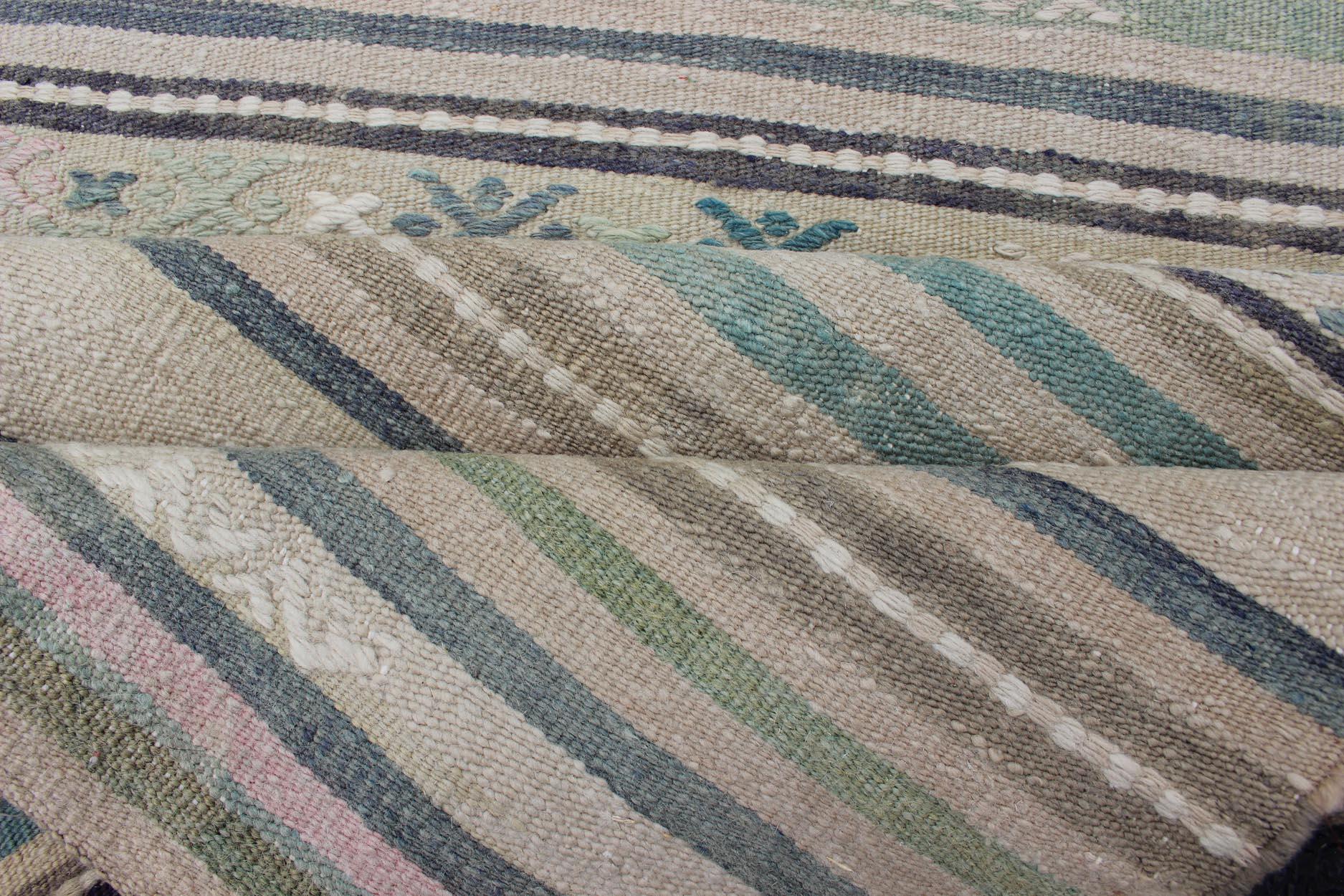 Mid-20th Century Geometric Stripe Vintage Turkish Kilim Flat-Weave Runner For Sale