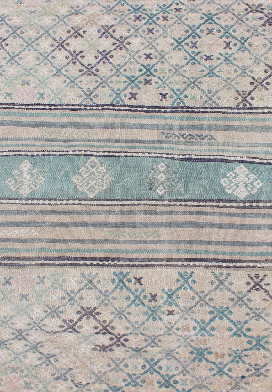 Wool Geometric Stripe Vintage Turkish Kilim Flat-Weave Runner For Sale