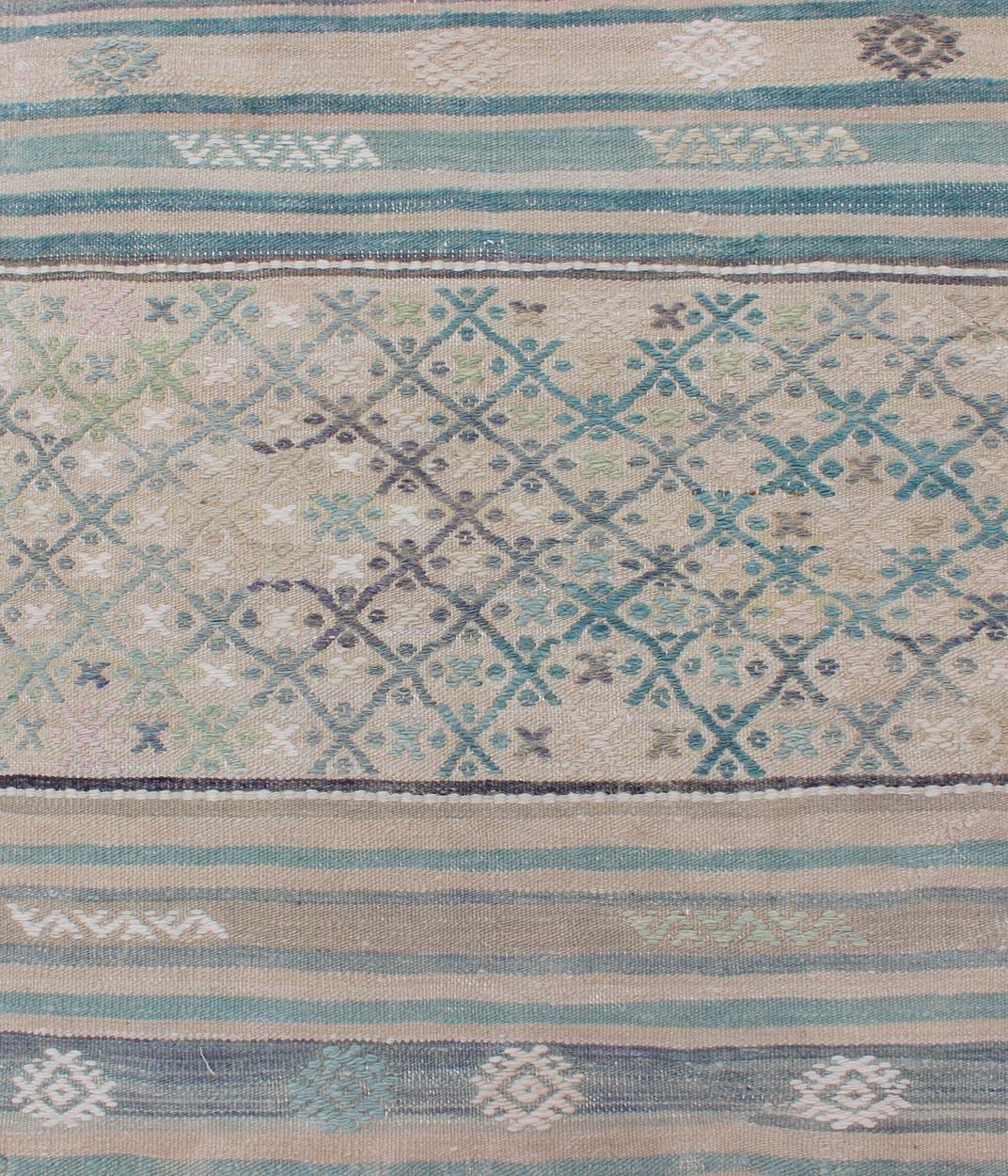 Geometric Stripe Vintage Turkish Kilim Flat-Weave Runner For Sale 1