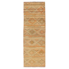 Geometric Stripe Vintage Turkish Kilim Flat-Weave Runner in Earth Tones 3' x 9'1
