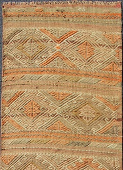 Geometric Stripe Vintage Turkish Kilim Flat-Weave Runner in Earth Tones