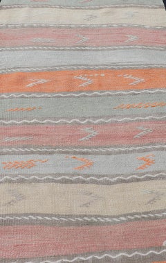 Geometric Stripe Vintage Turkish Kilim Flat-Weave Runner in Multi Color