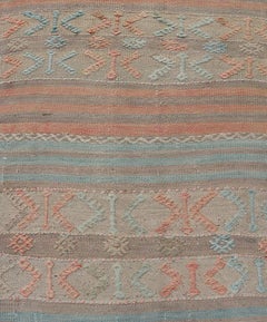 Geometric Stripe Vintage Turkish Kilim Flat-Weave Runner in Tan and Coral Color