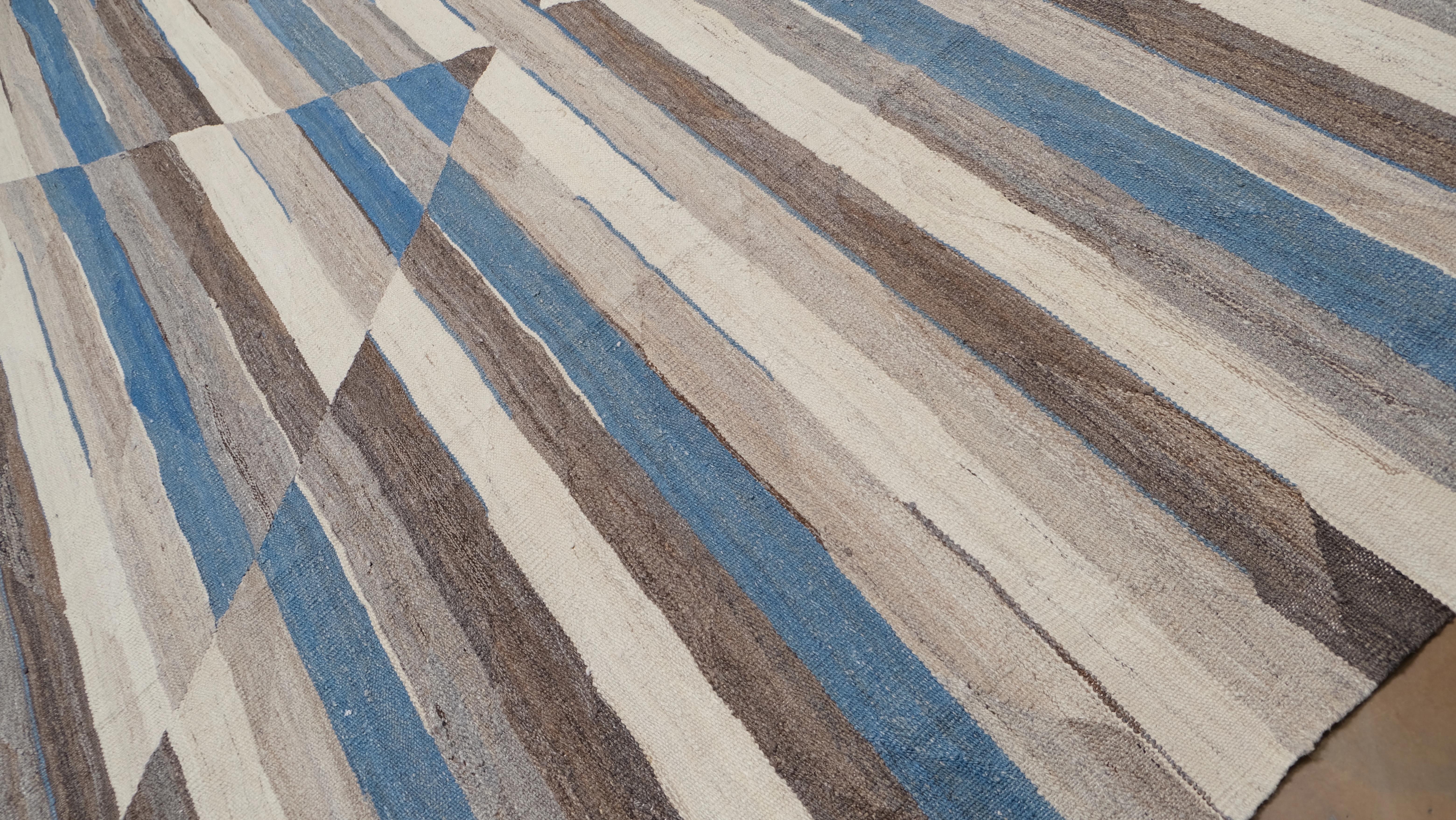 Afghan Tapis Kilim géométrique rayé en laine 13'3''x15'5'' en vente