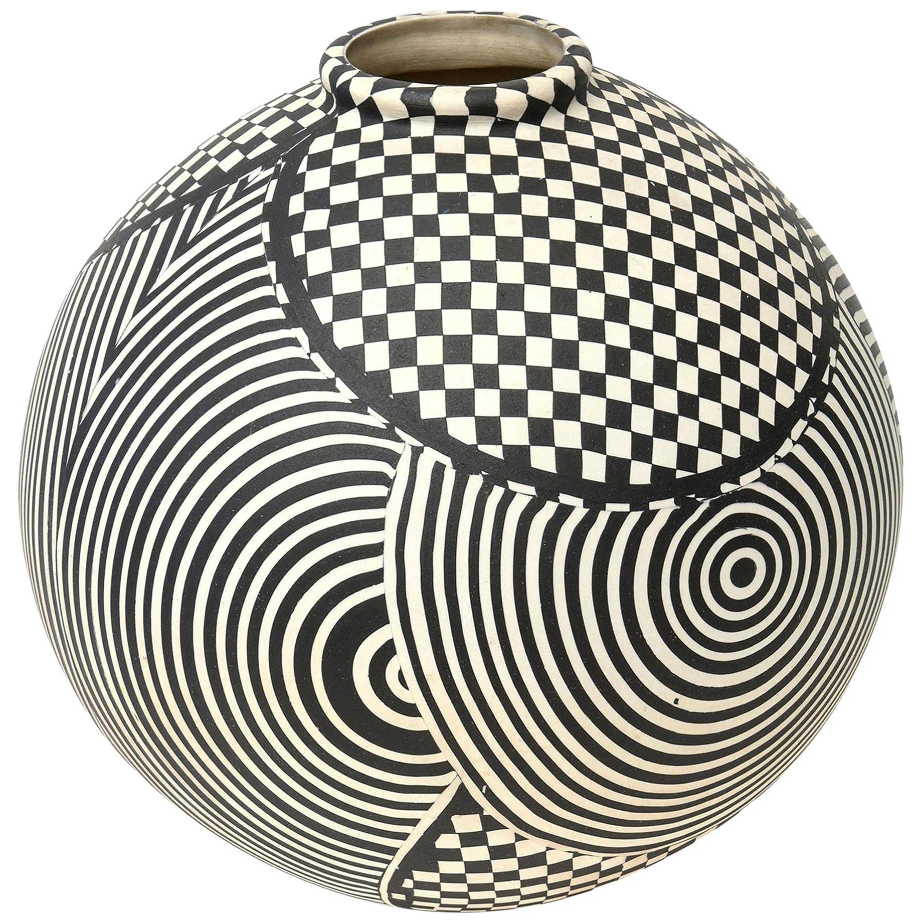Geometric Studio Ceramic Op Art Sculpture Bowl Vessel Vintage