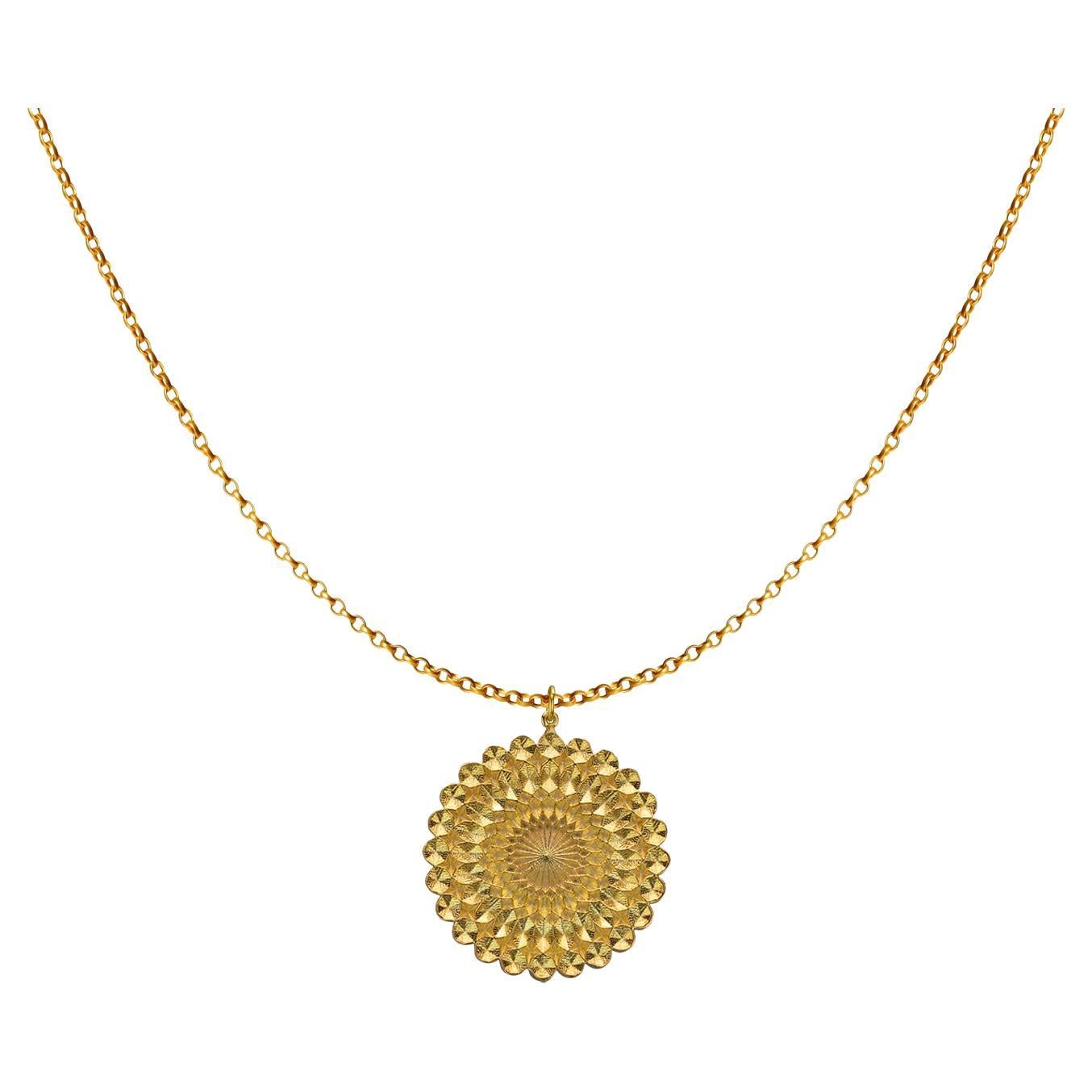 Pendentif soleil géométrique en or jaune 18k 