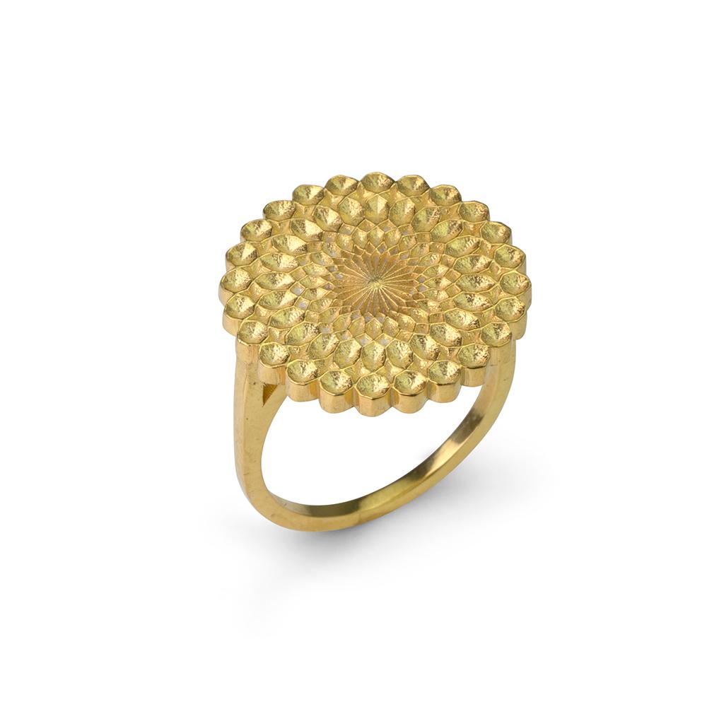 For Sale:  Geometric Sun Ring In 18k Yellow Gold  2