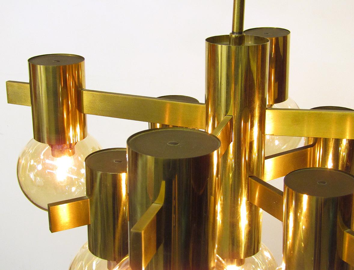 Geometric Swedish 1970s Chandelier in Brass and Glass by Hans-Agne Jakobsson For Sale 1