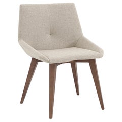 Geometric Taupe Fabric Dining Chair with Walnut Finish Legs, Cubi Collection
