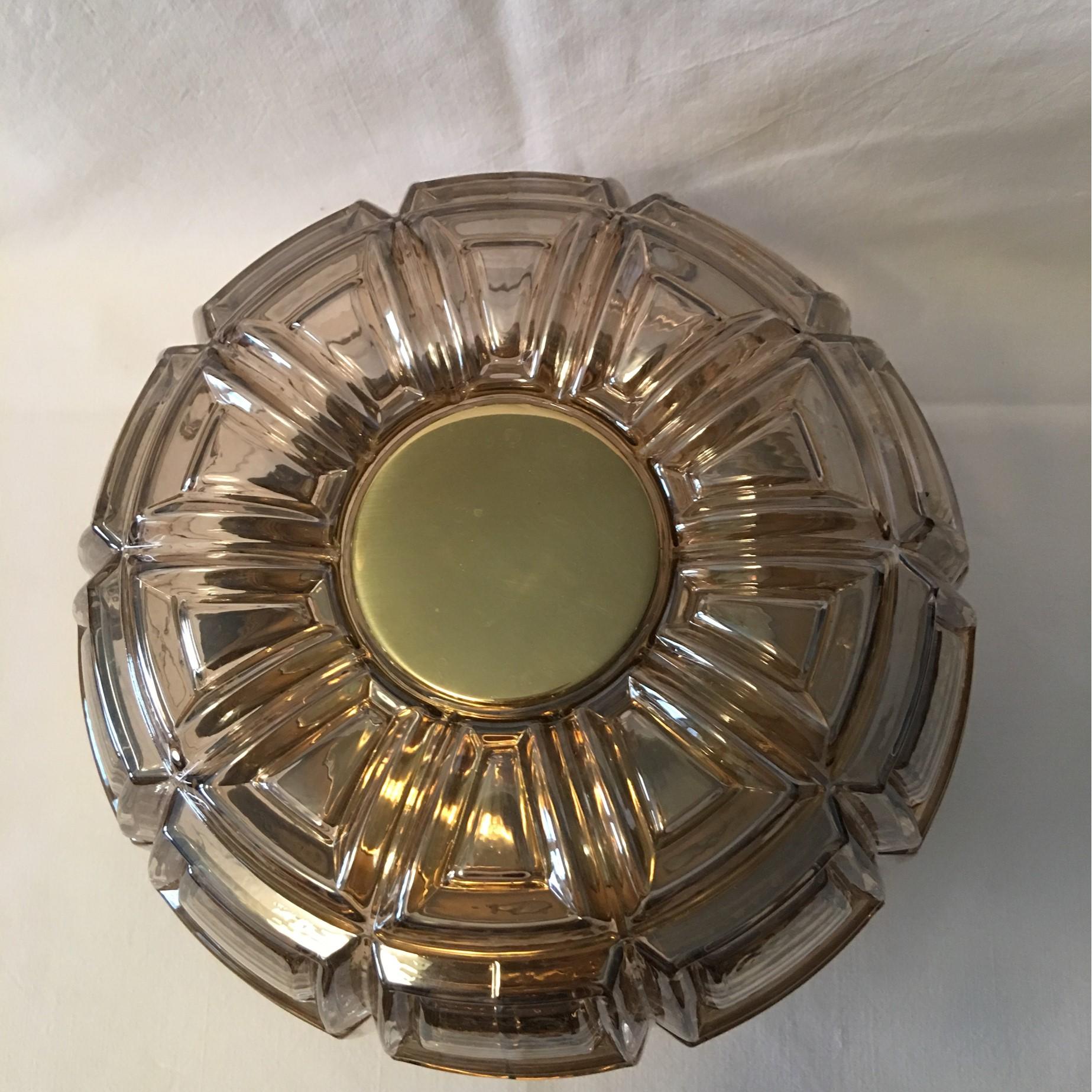 Late 20th Century Geometric Textured Glass Flush Mount or Wall Lamp by Limburg For Sale