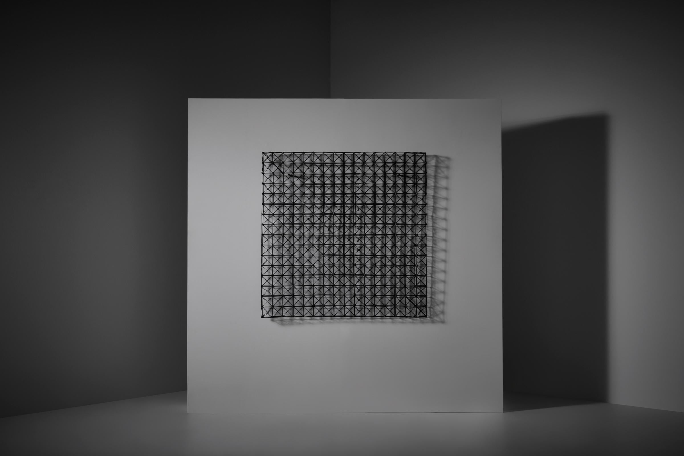 Mid-Century Modern Geometric three-dimensional metal wall mounted sculpture, France 1960s For Sale