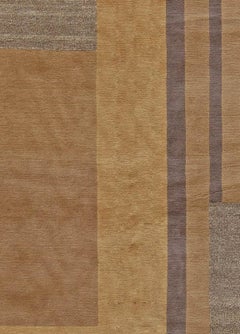 Geometric Tibetan Handmade Wool and Silk Rug in Beige and Brown