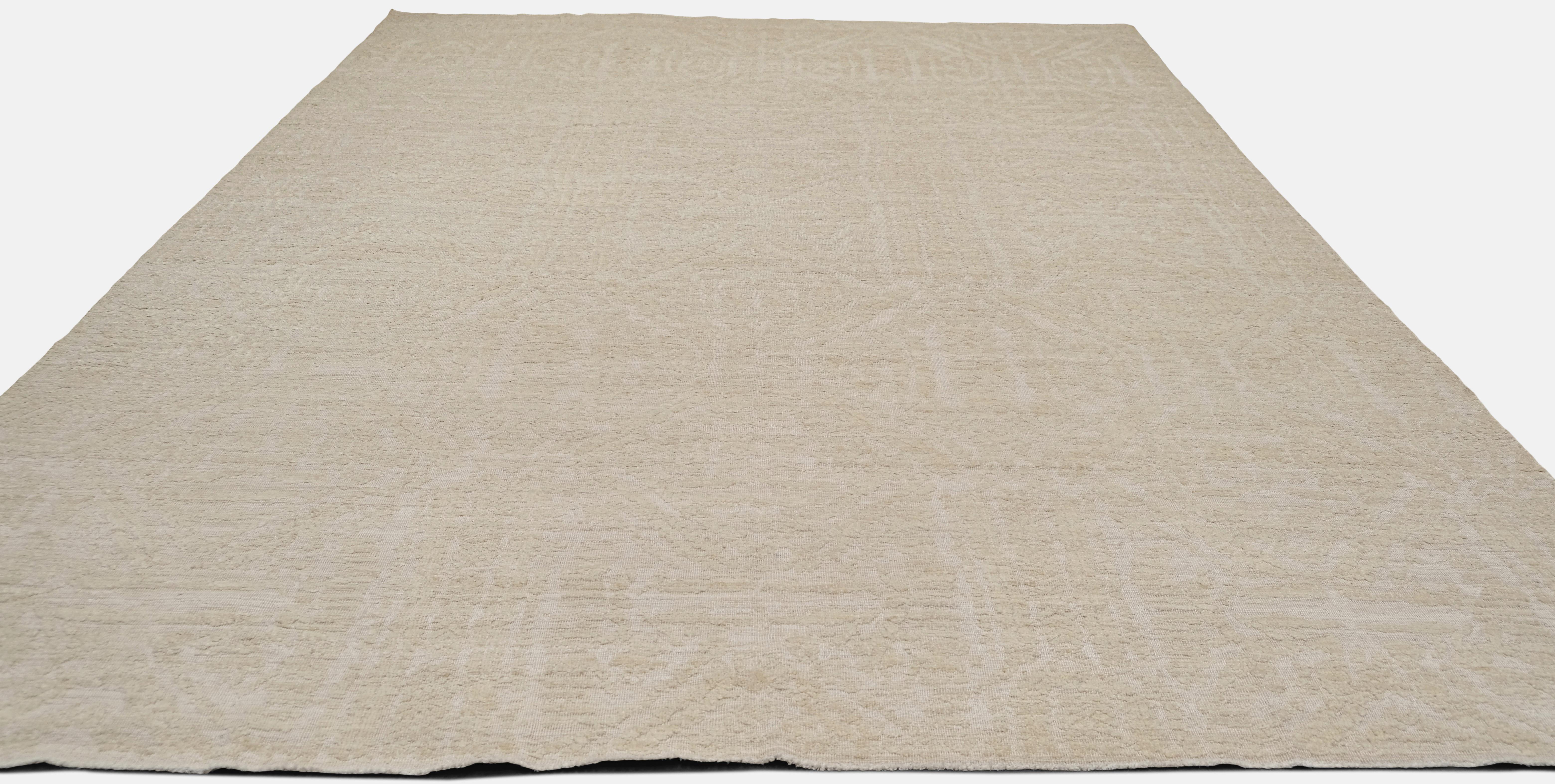 Scandinave moderne Tapis géométrique ivoire/beige ton sur ton 9'9''x13'4'' en vente