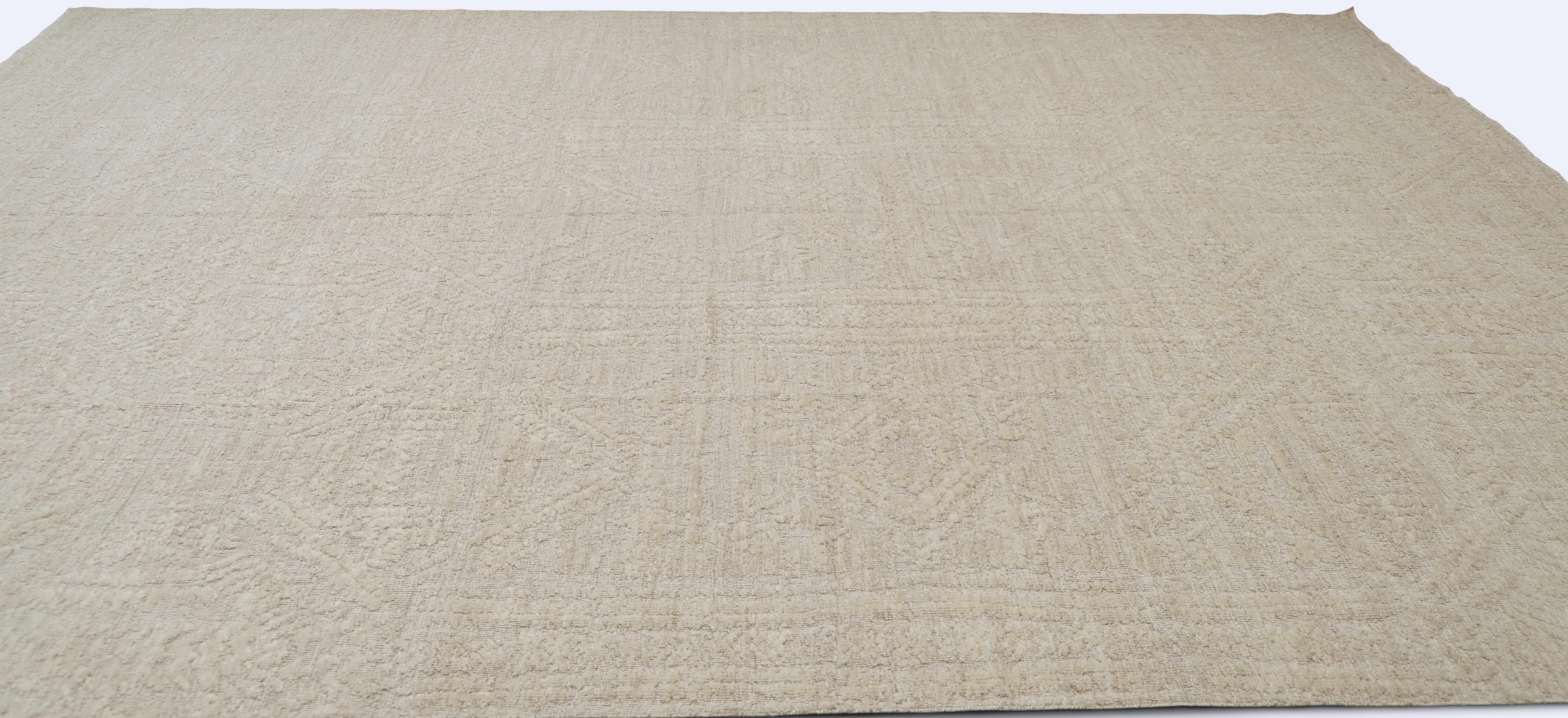 Pakistanais Tapis géométrique ivoire/beige ton sur ton 9'9''x13'4'' en vente