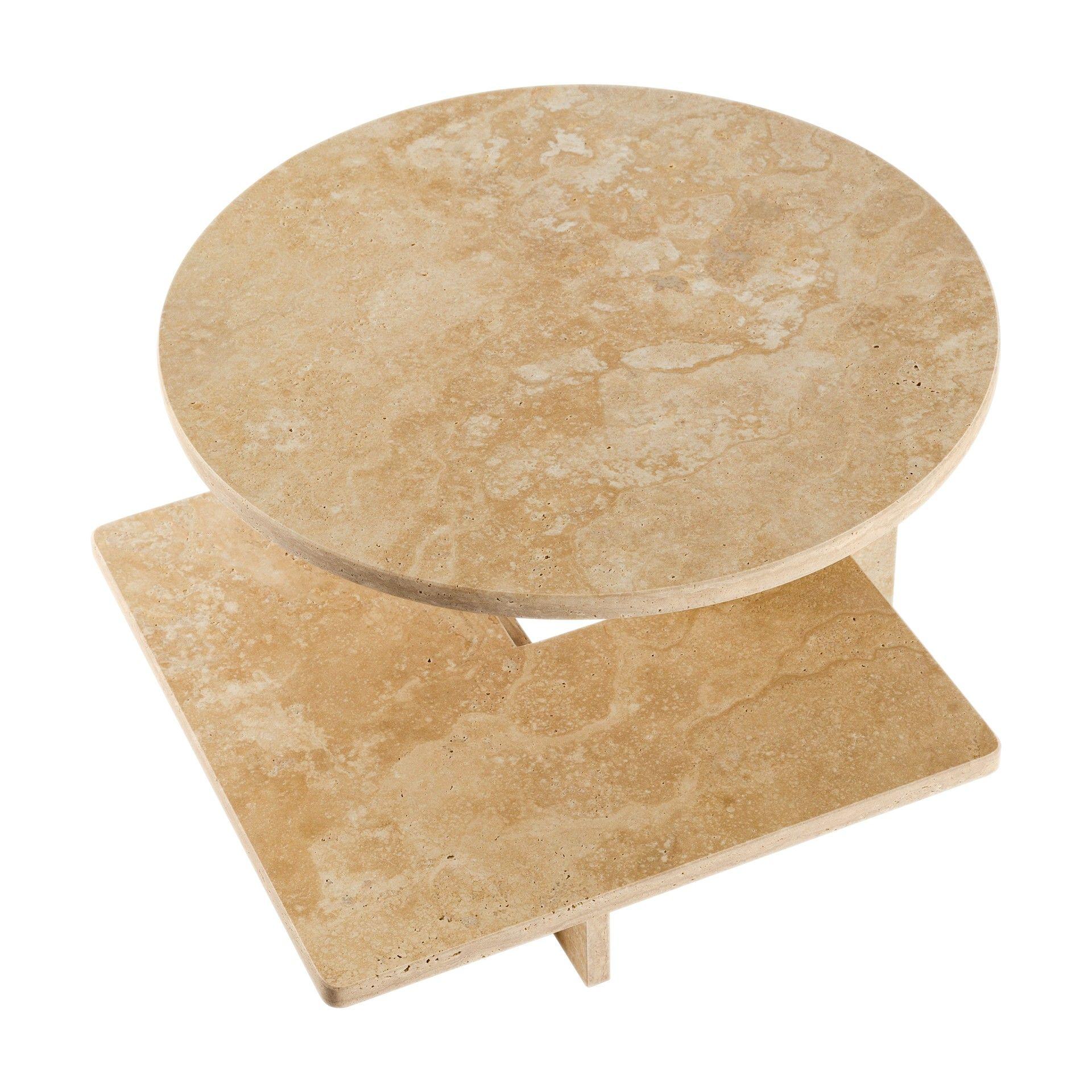 Contemporary Geometric Travertino Marble Side Table For Sale