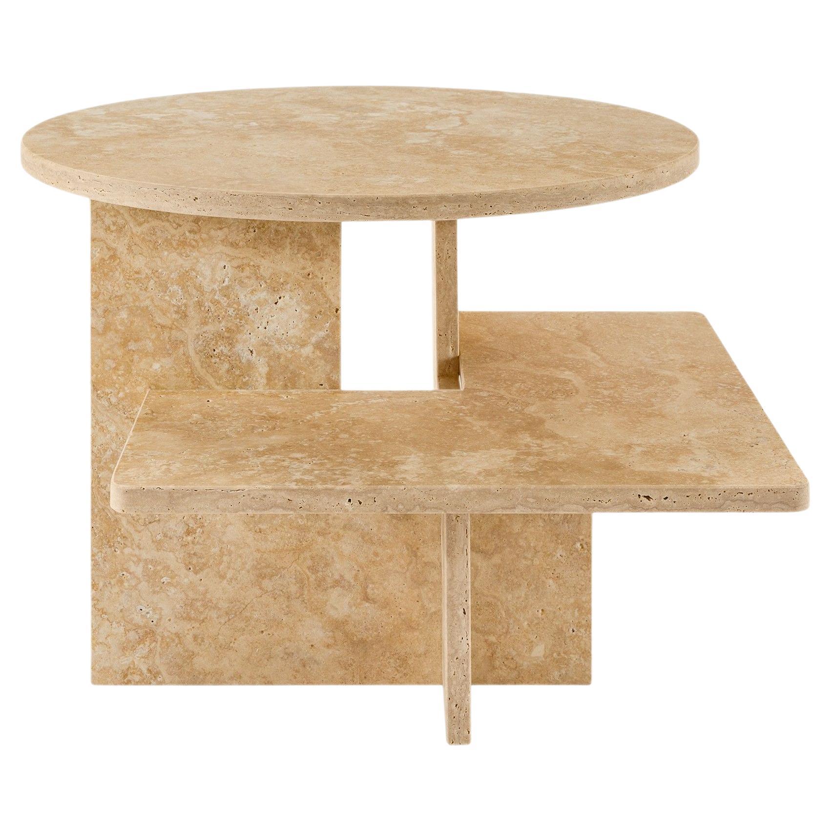 Geometric Travertino Marble Side Table