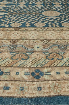 Geometric Trellis Rug in Tan and Teal "Teal Lattice" by Doris Leslie Blau