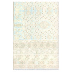 Geometric Trellis Rug in Tan and Teal "Teal Lattice" by Doris Leslie Blau