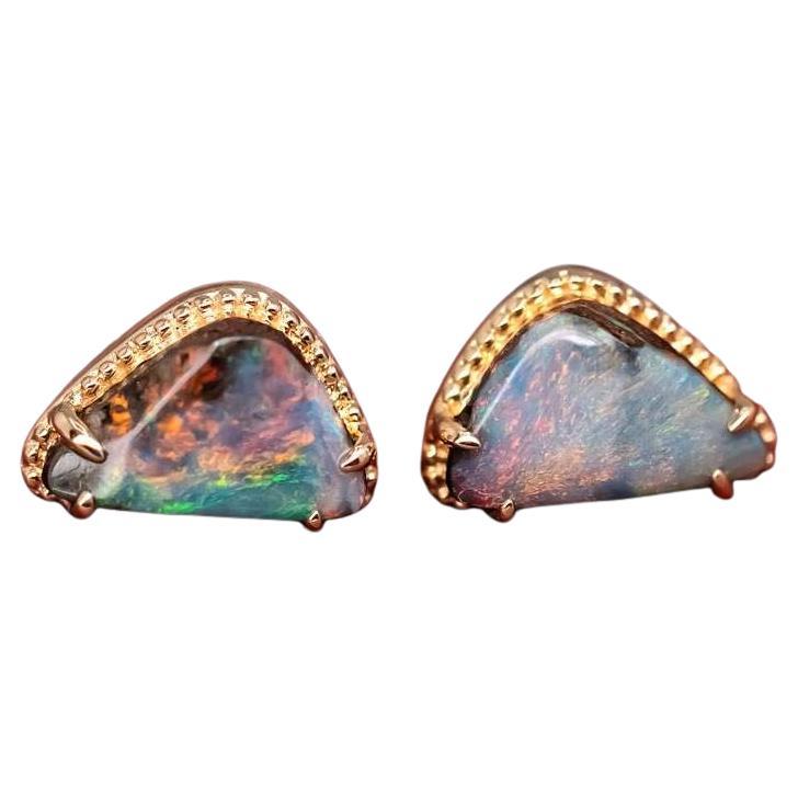Geometric Triangle Boulder Opal Stud Earrings 18K Yellow Gold