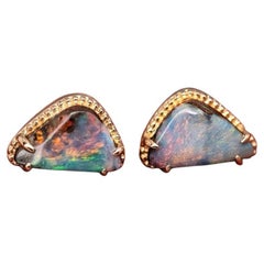 Geometric Triangle Boulder Opal Stud Earrings 18K Yellow Gold