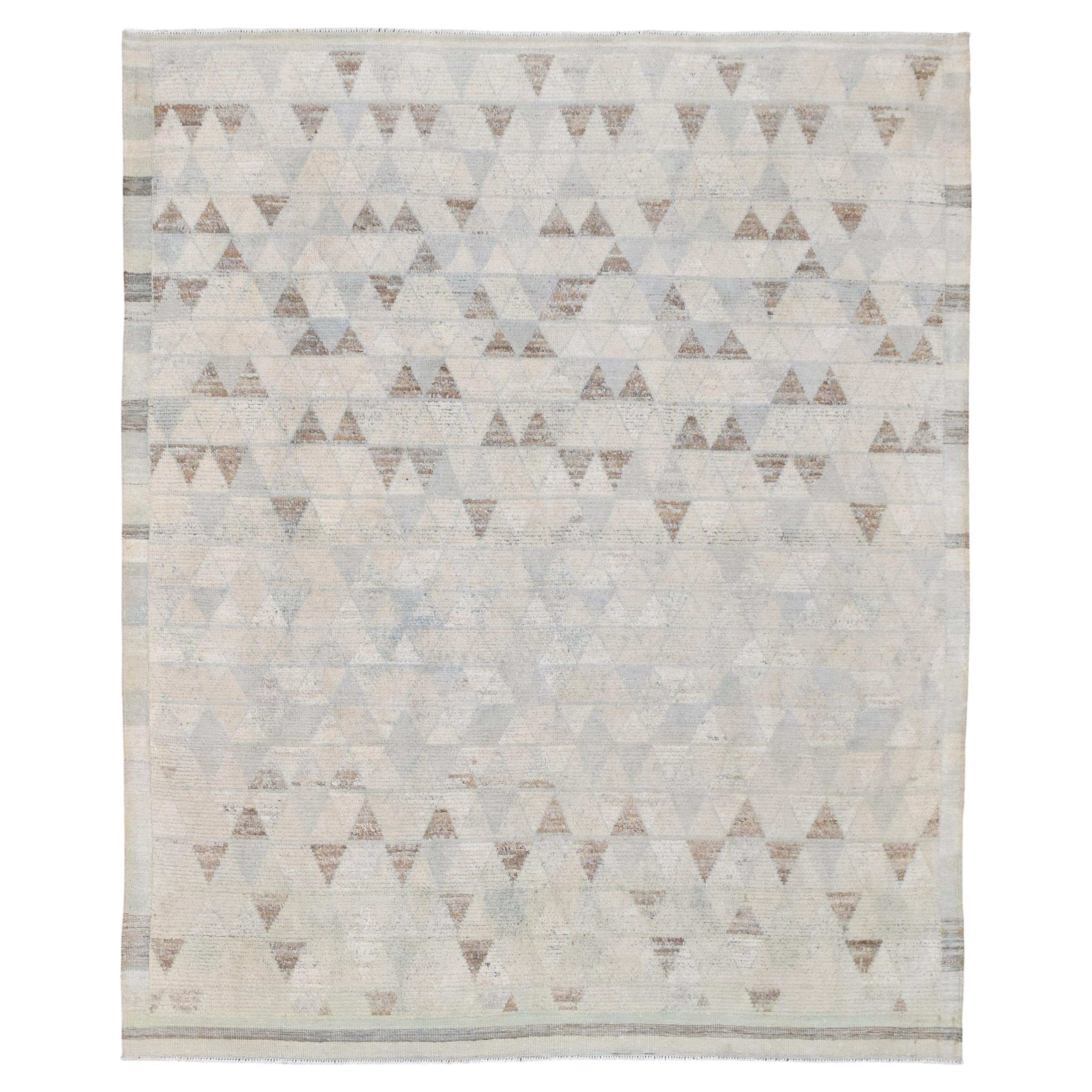 Geometric Triangle Patterned Tulu Wool Rug 8'5''x10'2'' For Sale