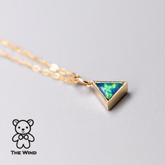 Minimalist Triangle Australian Doublet Opal Pendant Necklace 14K Yellow Gold