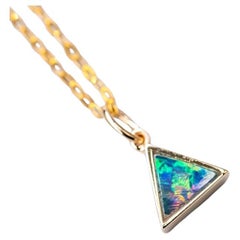 Geometric Triangle Shaped Australian Doublet Opal Pendant 14k Yellow Gold