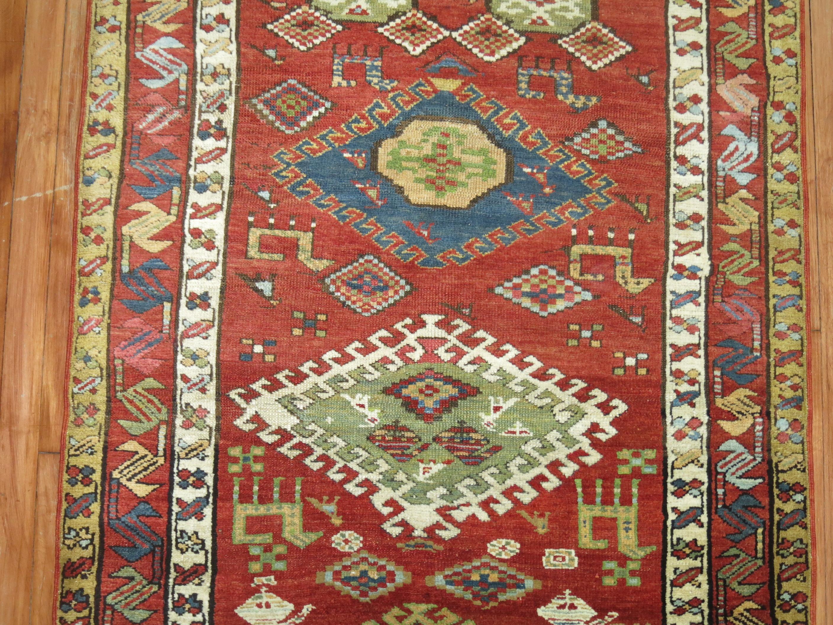 Persian Geometric Tribal Antique Early 20th Century Runner from Northwest Persia For Sale
