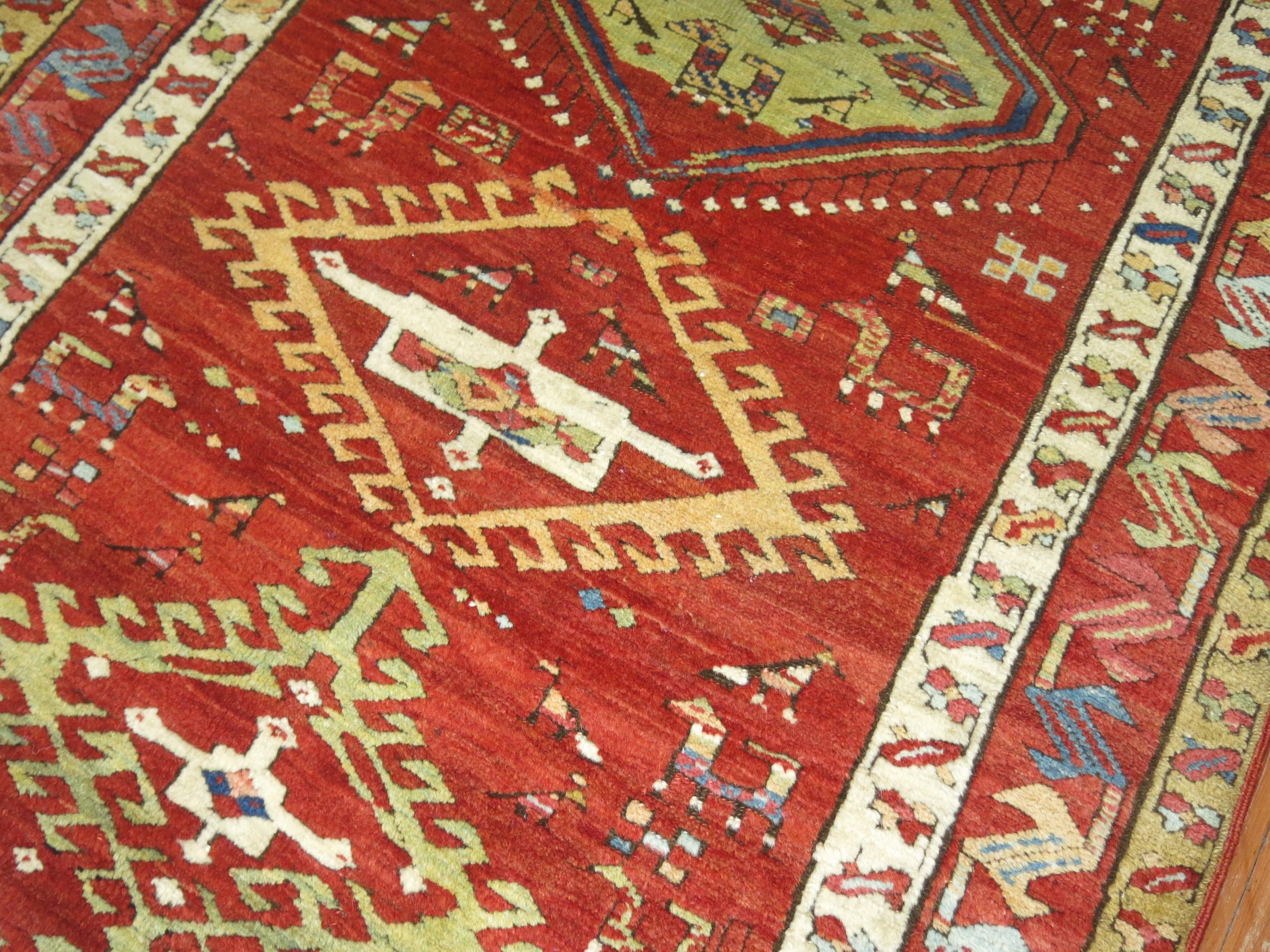 Wool Geometric Tribal Antique Early 20th Century Runner from Northwest Persia For Sale